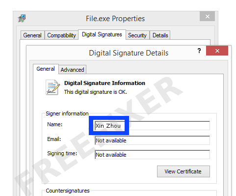 Screenshot of the Xin Zhou certificate